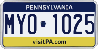 PA license plate MYO1025