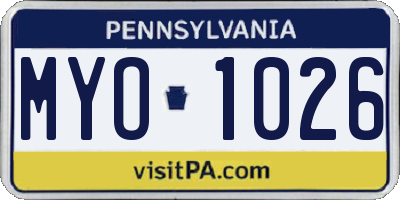 PA license plate MYO1026
