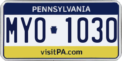 PA license plate MYO1030