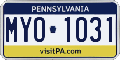 PA license plate MYO1031