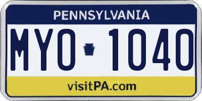 PA license plate MYO1040