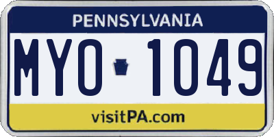 PA license plate MYO1049