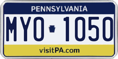 PA license plate MYO1050