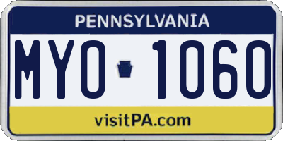 PA license plate MYO1060
