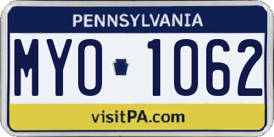 PA license plate MYO1062