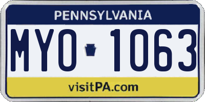 PA license plate MYO1063