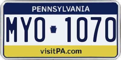PA license plate MYO1070