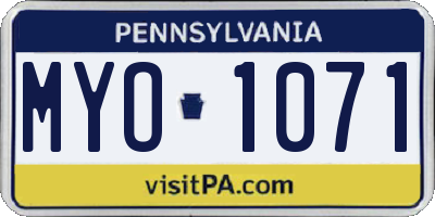 PA license plate MYO1071