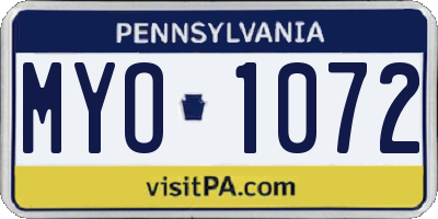 PA license plate MYO1072