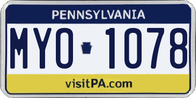 PA license plate MYO1078