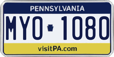 PA license plate MYO1080