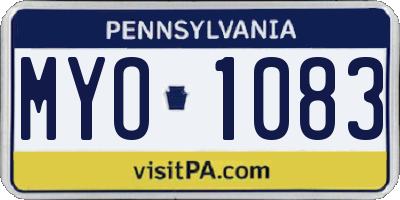 PA license plate MYO1083