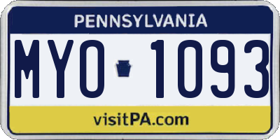 PA license plate MYO1093