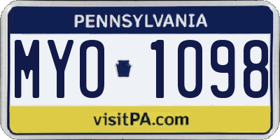 PA license plate MYO1098