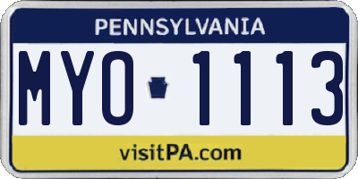 PA license plate MYO1113
