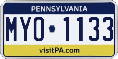 PA license plate MYO1133