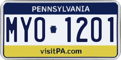 PA license plate MYO1201