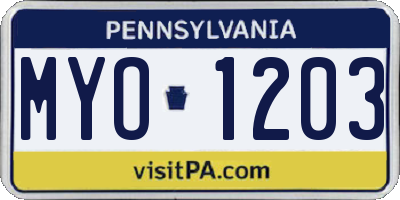 PA license plate MYO1203