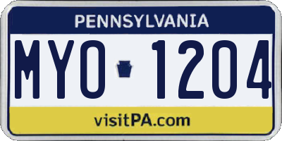 PA license plate MYO1204
