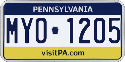 PA license plate MYO1205