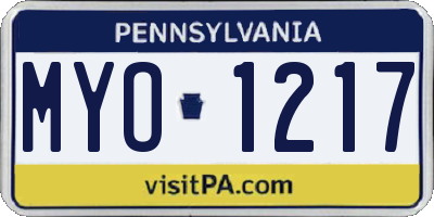 PA license plate MYO1217