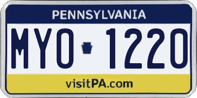 PA license plate MYO1220
