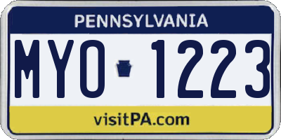 PA license plate MYO1223