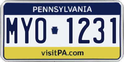 PA license plate MYO1231