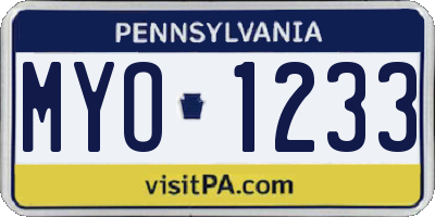PA license plate MYO1233