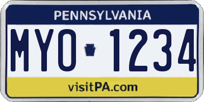PA license plate MYO1234