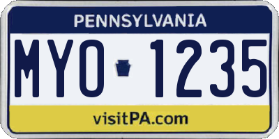 PA license plate MYO1235