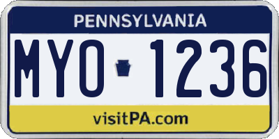 PA license plate MYO1236