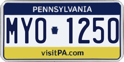 PA license plate MYO1250