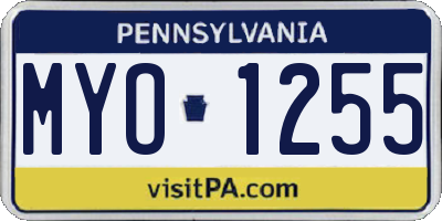 PA license plate MYO1255