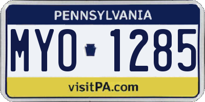 PA license plate MYO1285