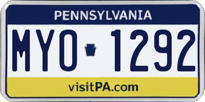 PA license plate MYO1292