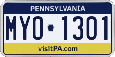PA license plate MYO1301