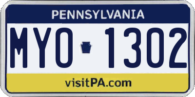 PA license plate MYO1302