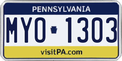 PA license plate MYO1303