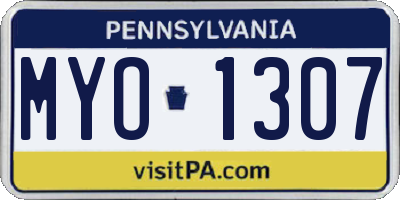 PA license plate MYO1307