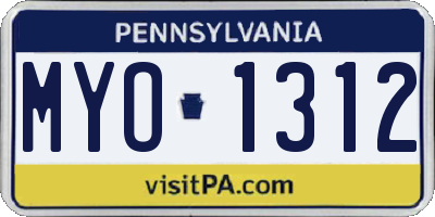 PA license plate MYO1312