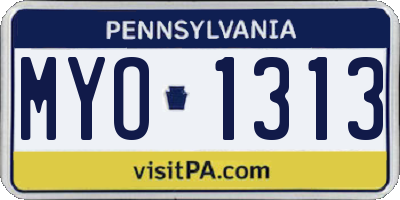PA license plate MYO1313