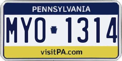 PA license plate MYO1314
