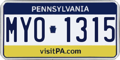 PA license plate MYO1315