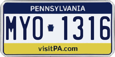 PA license plate MYO1316