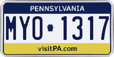 PA license plate MYO1317