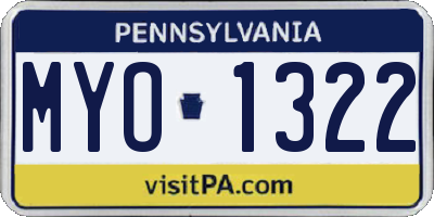 PA license plate MYO1322