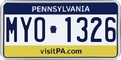 PA license plate MYO1326