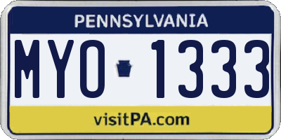 PA license plate MYO1333