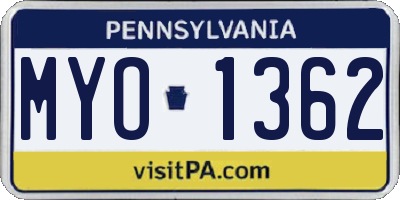 PA license plate MYO1362